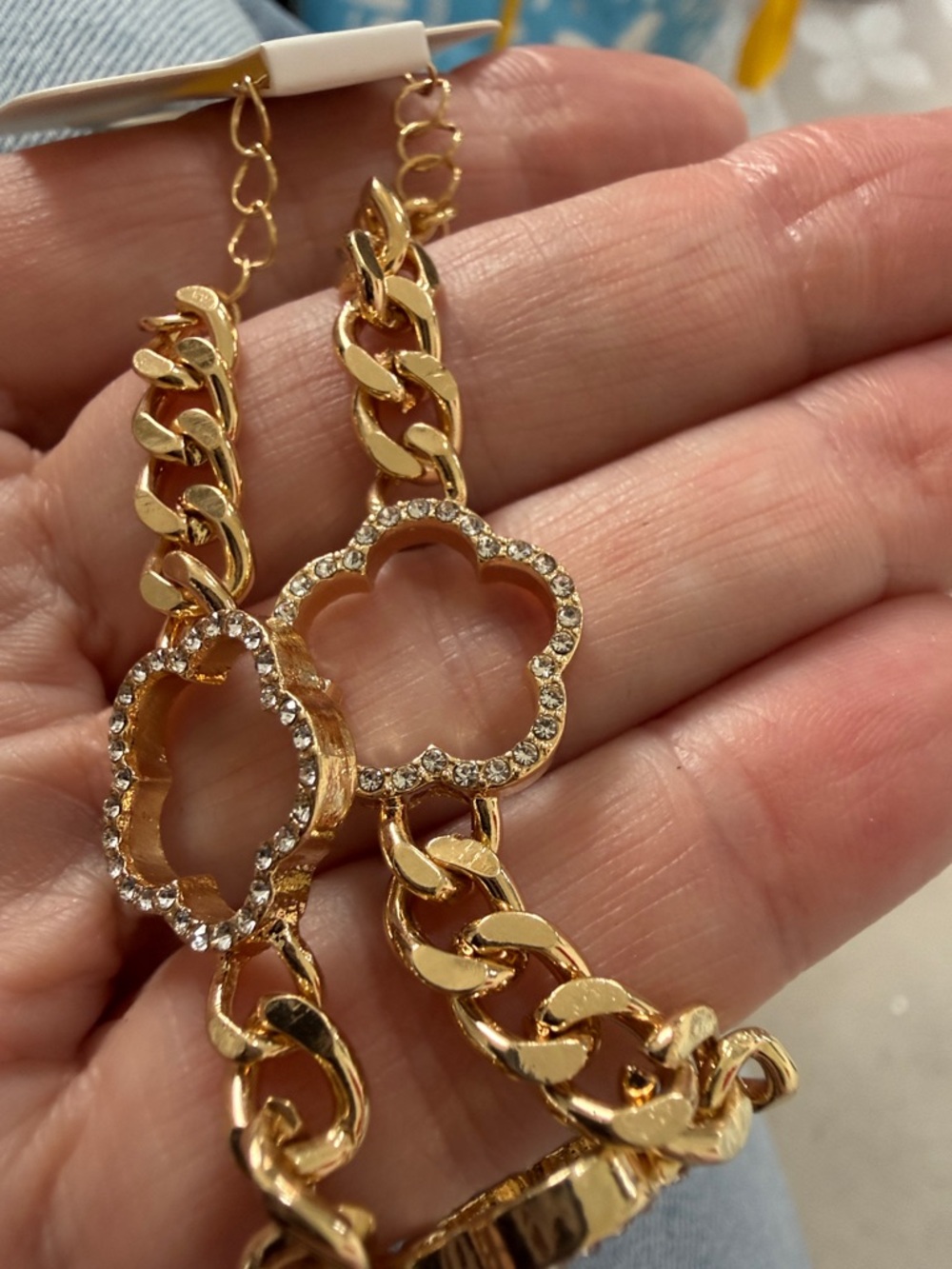Gold Clover Link Bracelet with Crystal Accents